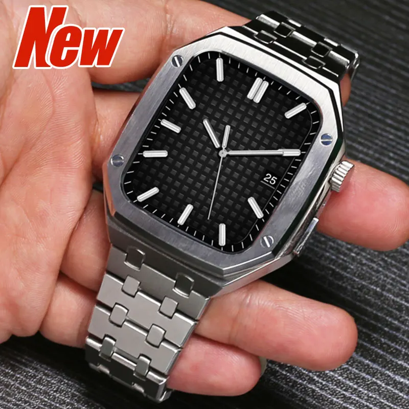Luxury Stainless Steel Modification Mod Kit for Apple Watch 11 10 9 8 7 Metal Case for iWatch 6 5 4 3 SE 44 40 Band Set 46 45 41