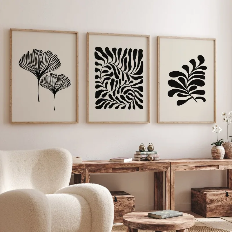 Matisse Boho Leaves – minimalistisches botanisches rahmenloses Leinwandbild für die Inneneinrichtung des Wohnzimmers 2026