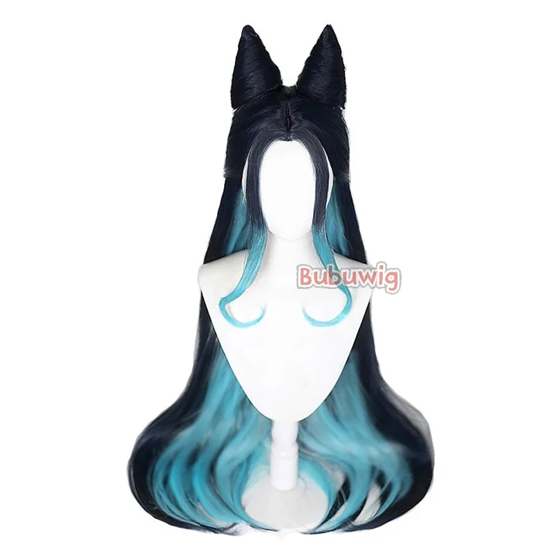 Bubuwig Synthetic Hair Syndra Cosplay Wig LOL Star Guardian Prestige Syndra 100cm Long Black Mixed Blue Heat Resistant Wigs