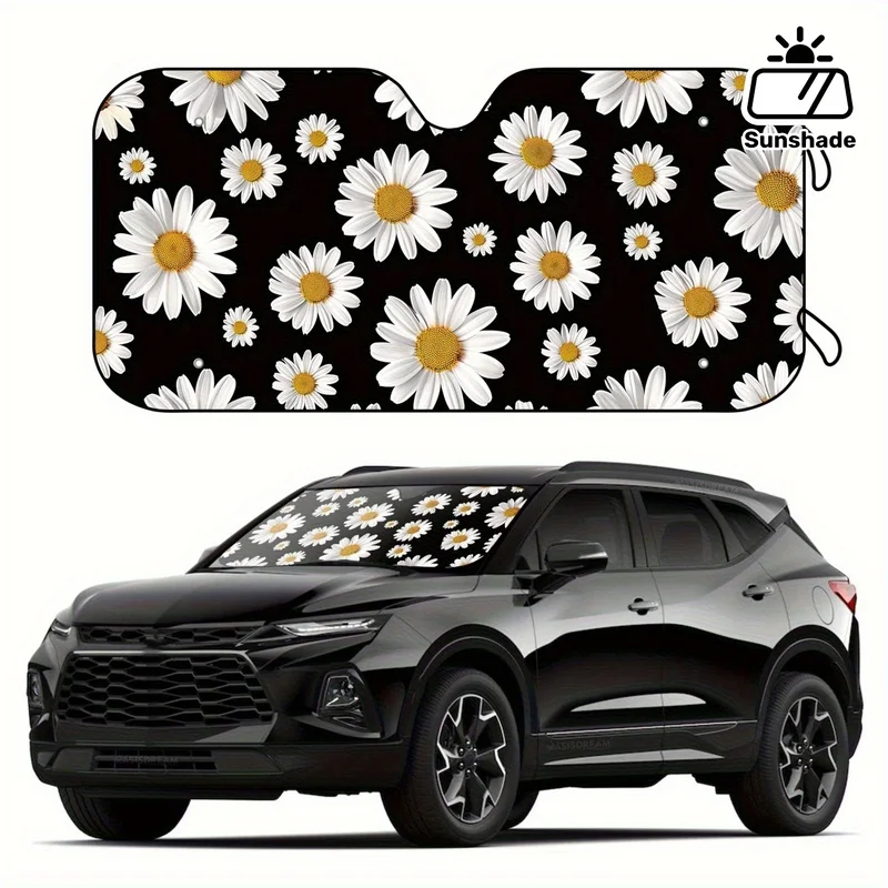 1pc White Daisy Pattern RV Windshield Sunshade, Durable Foldable SUV Sunshade