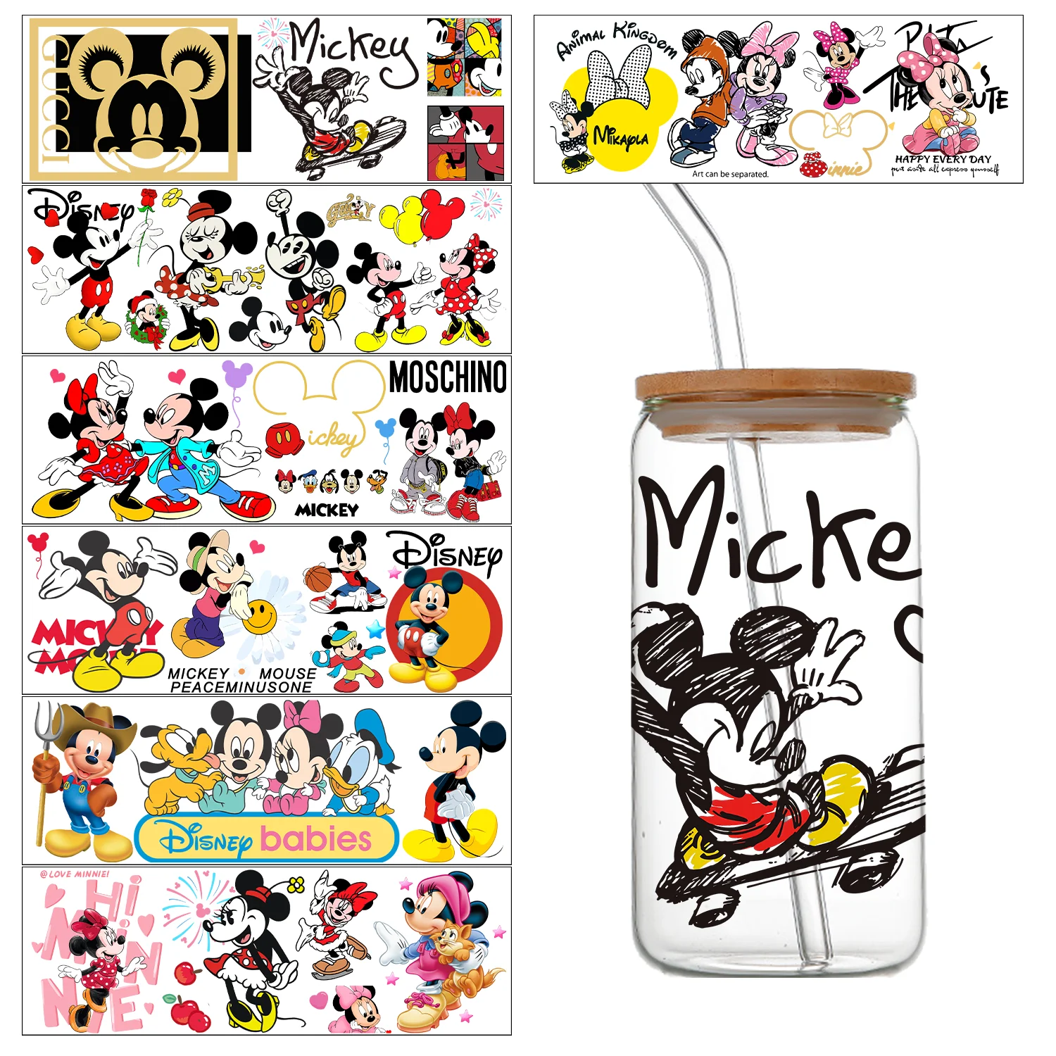 

Mickey Minnie Mouse Easy Peel Waterproof Decals Transfers Uvdtf Christmas Crystal Stickers 16oz Uv Dtf Tumbler Cup Wraps Sticker