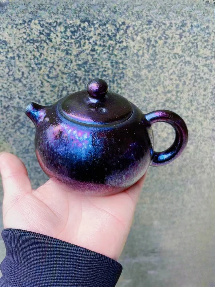 Yaoyuan built teapot Carefully selected high-quality iron tires Kiln changed colorful oil drip tea single pot Household tea set