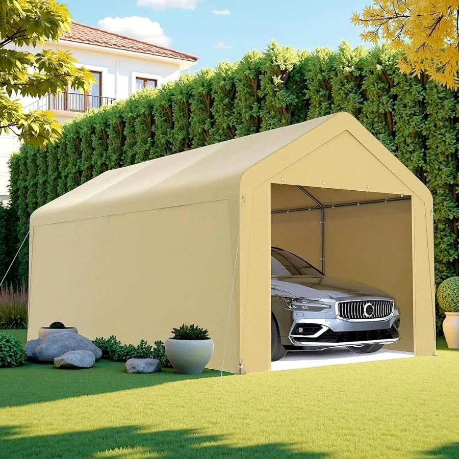 

Carport 10x20 Heavy Duty Portable Garage with Removable Sidewalls and Roll-Up Door for Trucks and Boats Waterproof and UV Resis