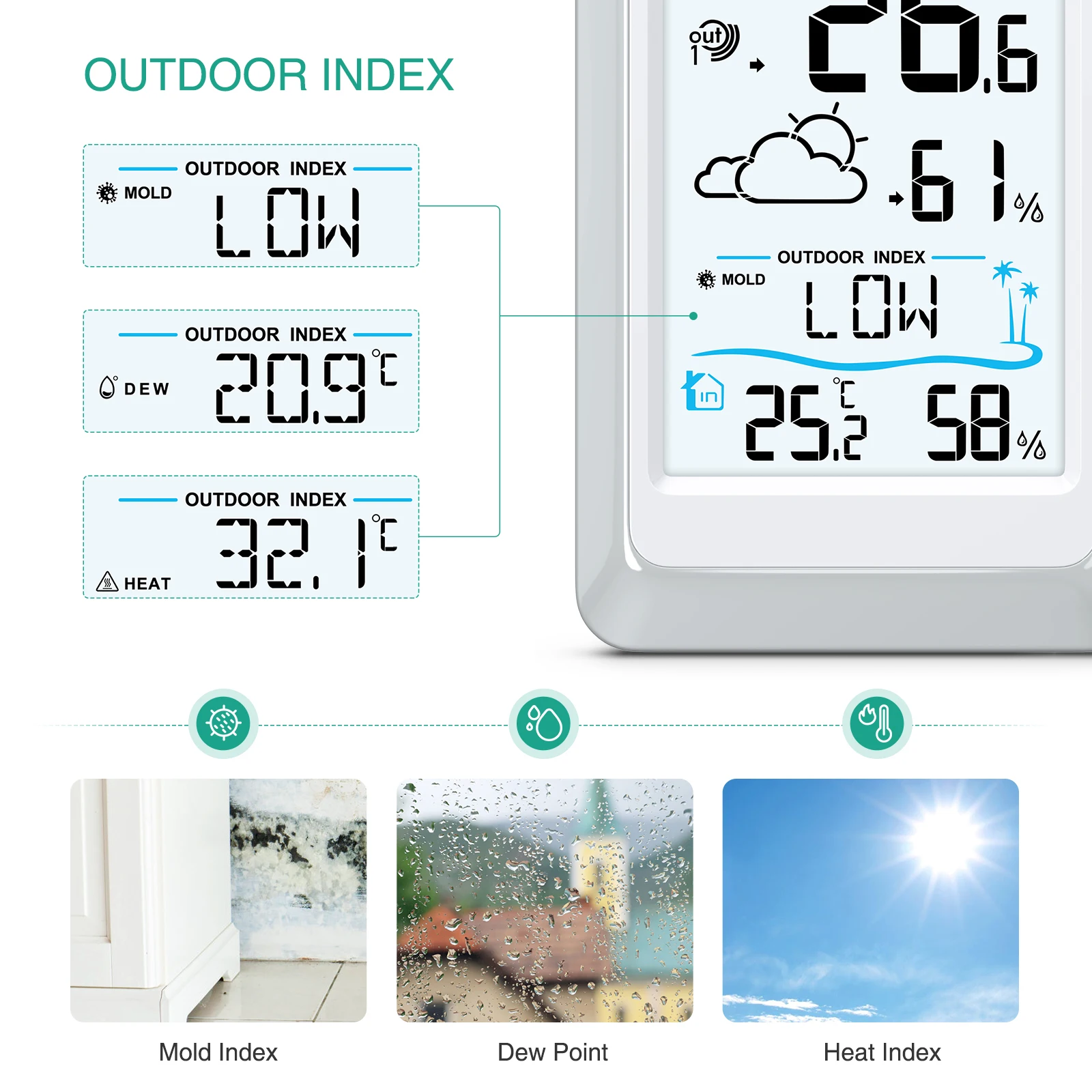 ORIA Wireless Weather Station Digital Forecast Station Temperature and Humidity Monitor Indoor Outdoor Thermometer With Sensor