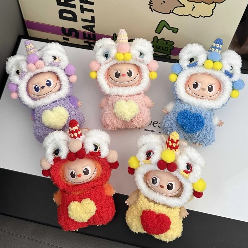 

For Labubu V4 New Year'S Lion Dance Baby Clothes Set Labub 4.0 Heart Password Vinyl Doll Pendant Clothes Merry Christmas Gifts