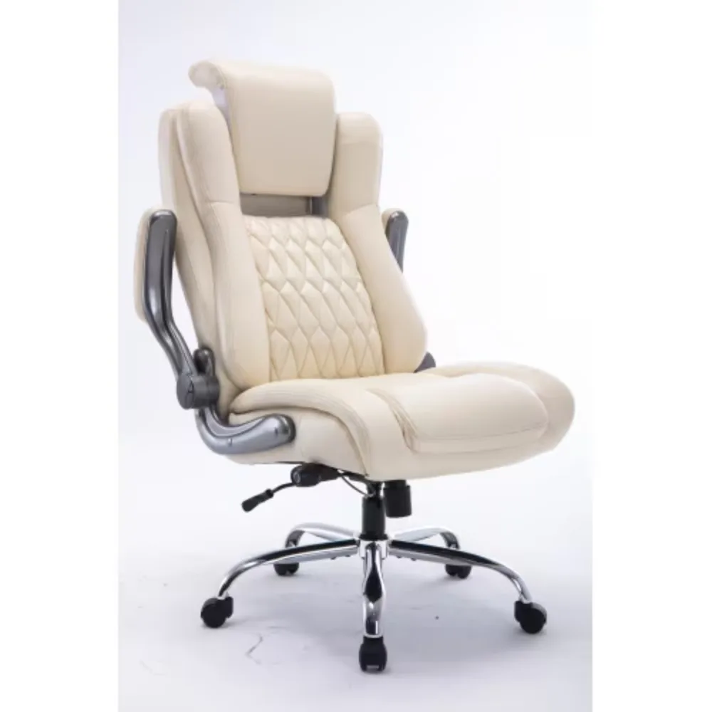 High Back Office Chair with Lifting Headrest,Adjustable Built-in Lumbar Support,Flip Arms,Swivel Desk Chair Thick Padded