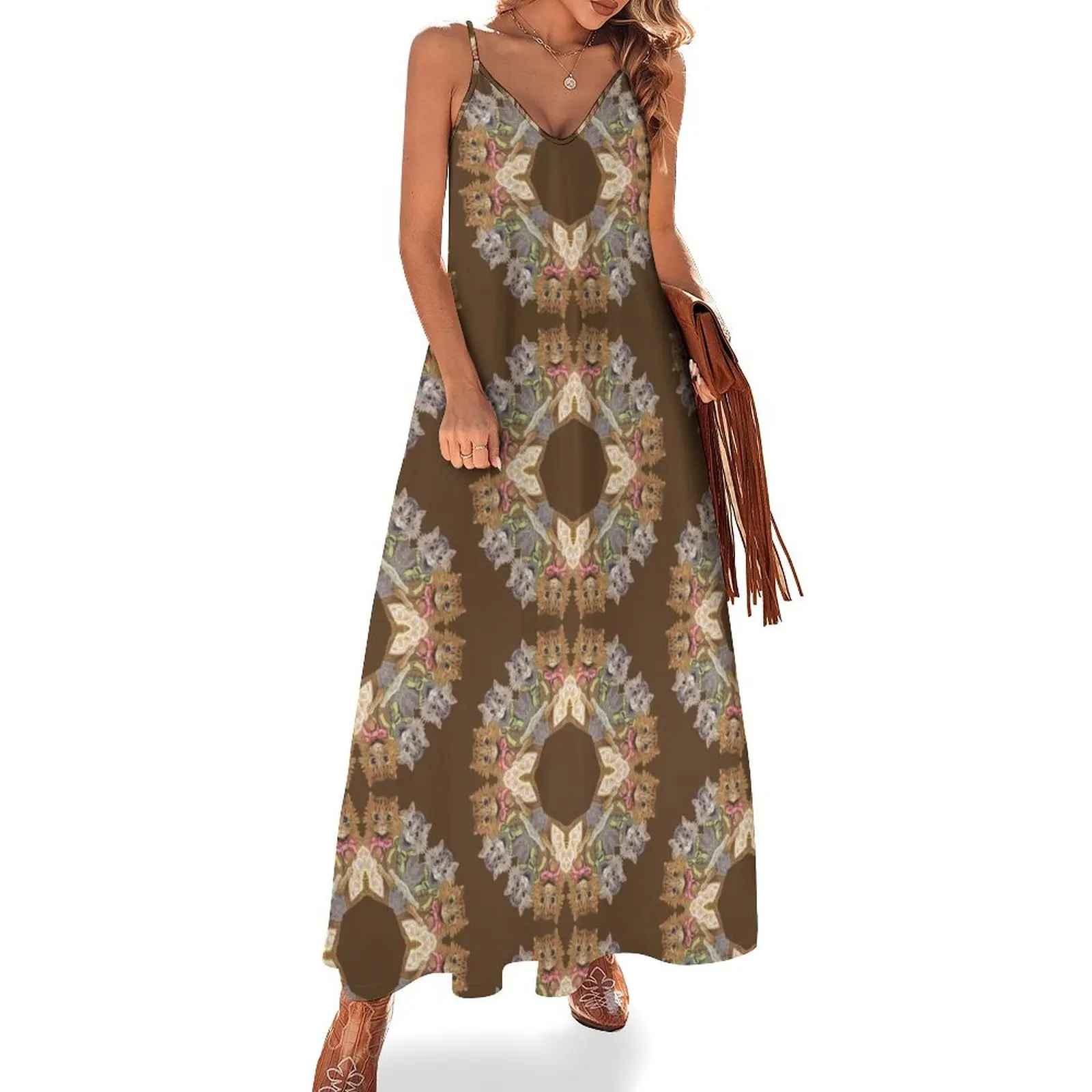 

Vintage Louis Wain cat kaleidoscope #1 Sleeveless Long Dress evening dress ladies Evening gown Women's summer suit Dress