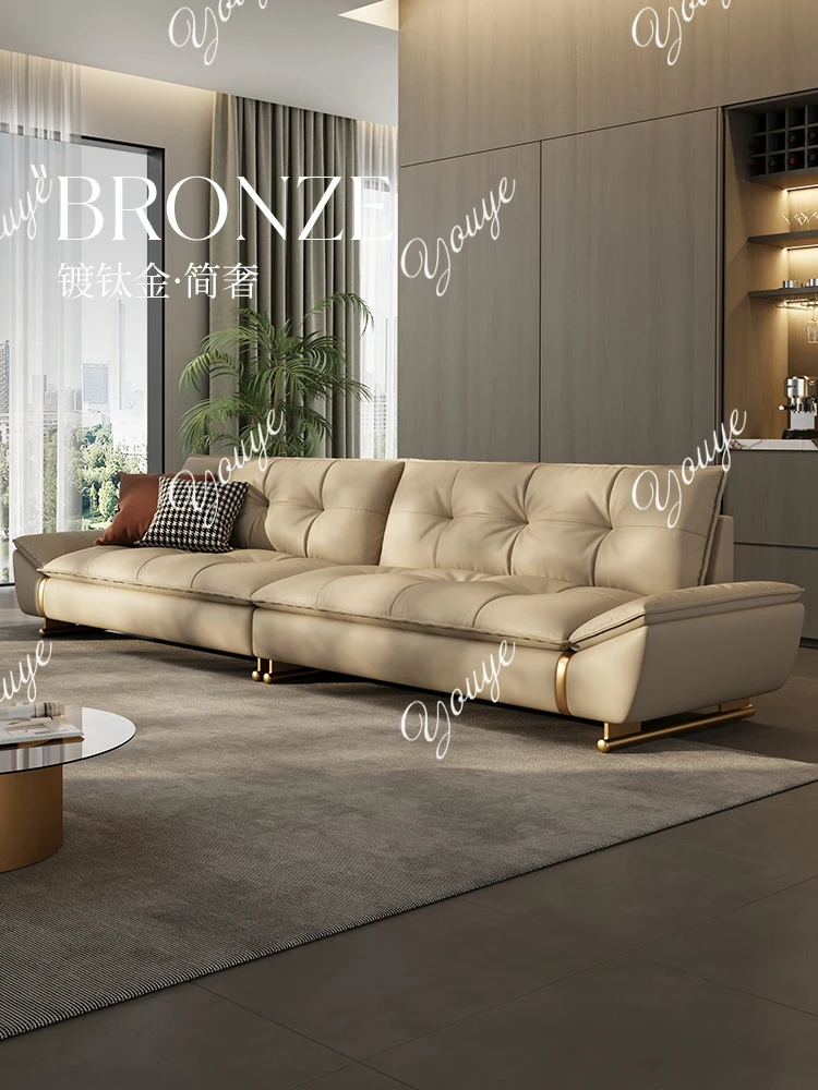 الطبقة الأولى من غرفة المعيشة المصنوعة من جلد البقر للإبحار إلى أسفل الأريكة الخفيفة ذات الطراز الفاخر المضمن من الجلد الفاخر