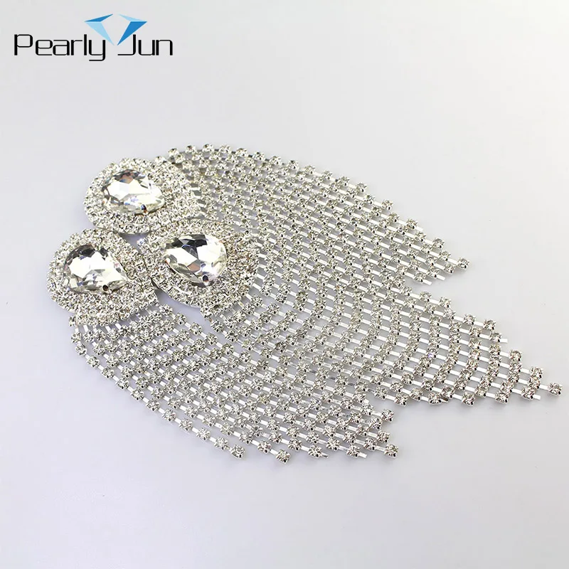 1 sztuka 10 * 18 cm zroszony diament Waterdrop Crystal Tassel Rhinestone aplikacja na odznaki na ramionach i buty odzież YHX062