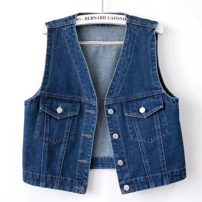 2025 패션 데님 조끼 양복 조끼 여성 짧은 카우보이 청바지 조끼 코트 봄 가을 새로운 캐주얼 민소매 데님 자켓