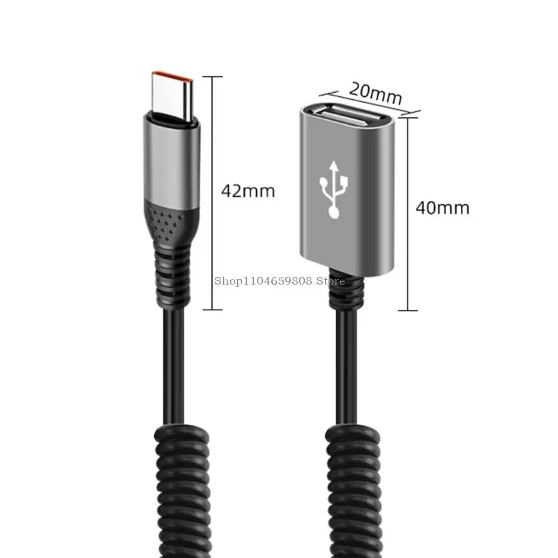 66W Fast Charging Spring Retracted Data Cable Type C 90 Degree Angled