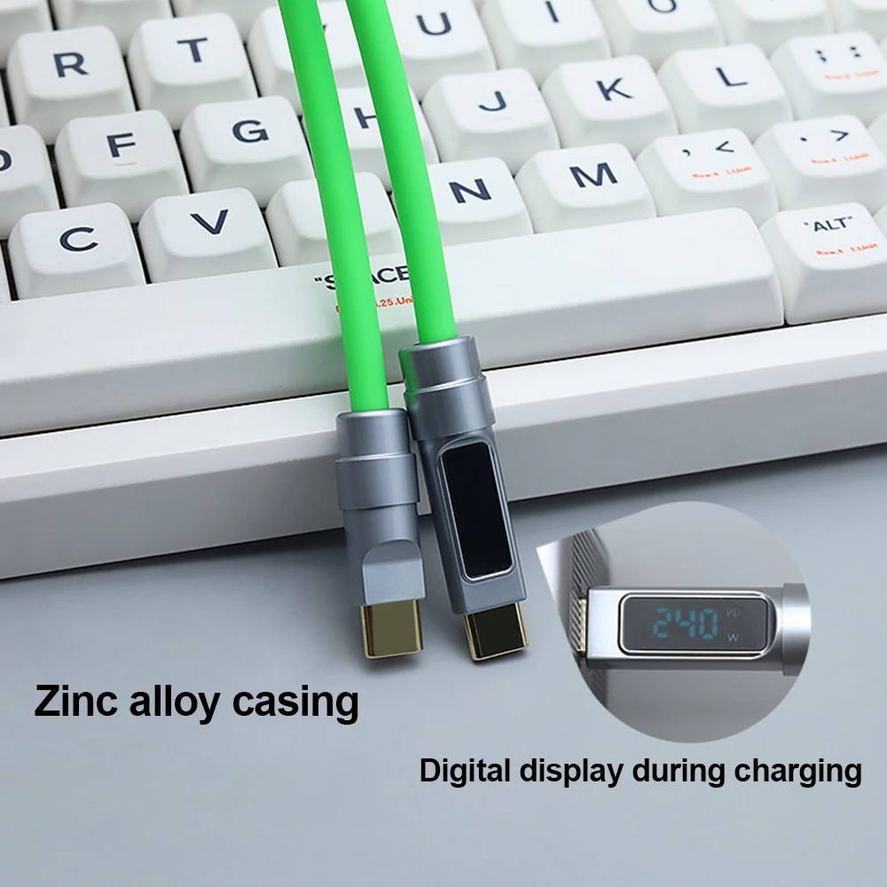 240W Spring Liquid Silicone Digital Display USB C To Type C Cable Fast Charging Cables For iPhone 15 16 17 Pro Laptop Samsung