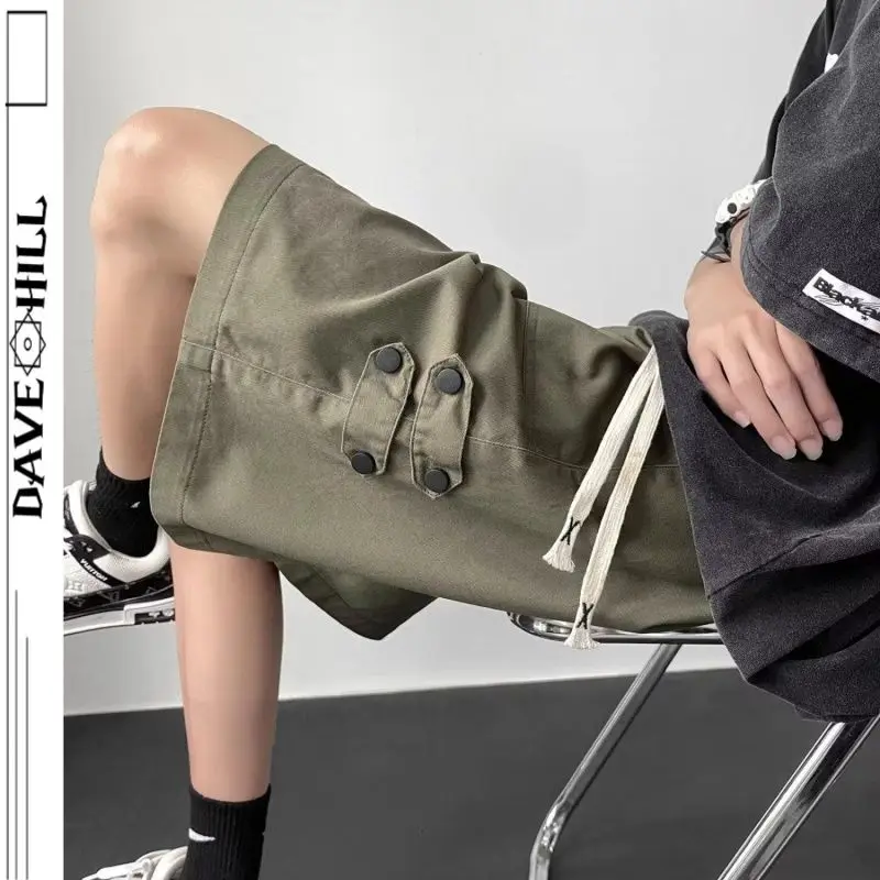 Pure Cotton Tool Shorts Men Summer Japanese Five-point Loose Casual Wide-leg Over-knee Mid-trouser Pants