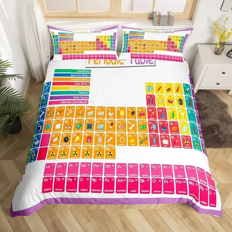 Periodic Table Duvet Cover Set Chemistry Elements Bedding Set Polyester Educational Science Theme Comforter Cover Twin King Size