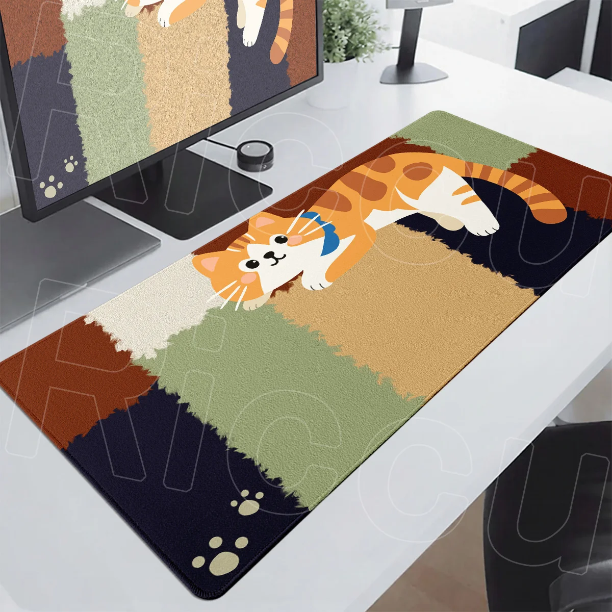 Niedliche Katzen-Cartoon-Schreibtischunterlage 400x900mm Minimalistisches Mauspad Büro Erweiterte Tastaturunterlage XXL Gummi Rutschfester Teppich PC-Gaming-Zubehör – Detail 5