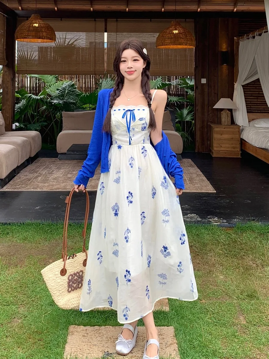 

Новая летняя женская юбка больших размеров с цветочной вышивкой, приталенная, А-силуэт, длинная, в корейском стиле, для отпуска, Ciwalk