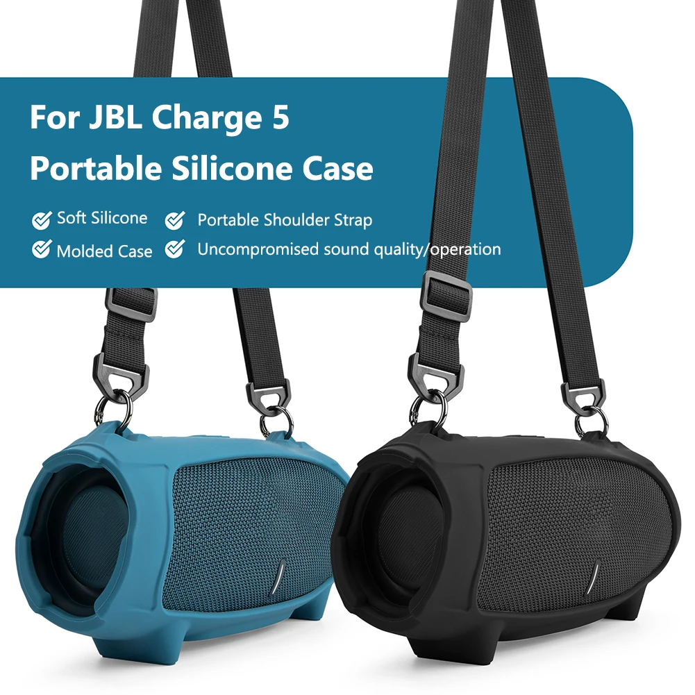 حافظة غطاء سيليكون ممتازة مع حزام لسماعات JBL Charge 5 توفر حماية ضد السقوط وقابلية للحمل