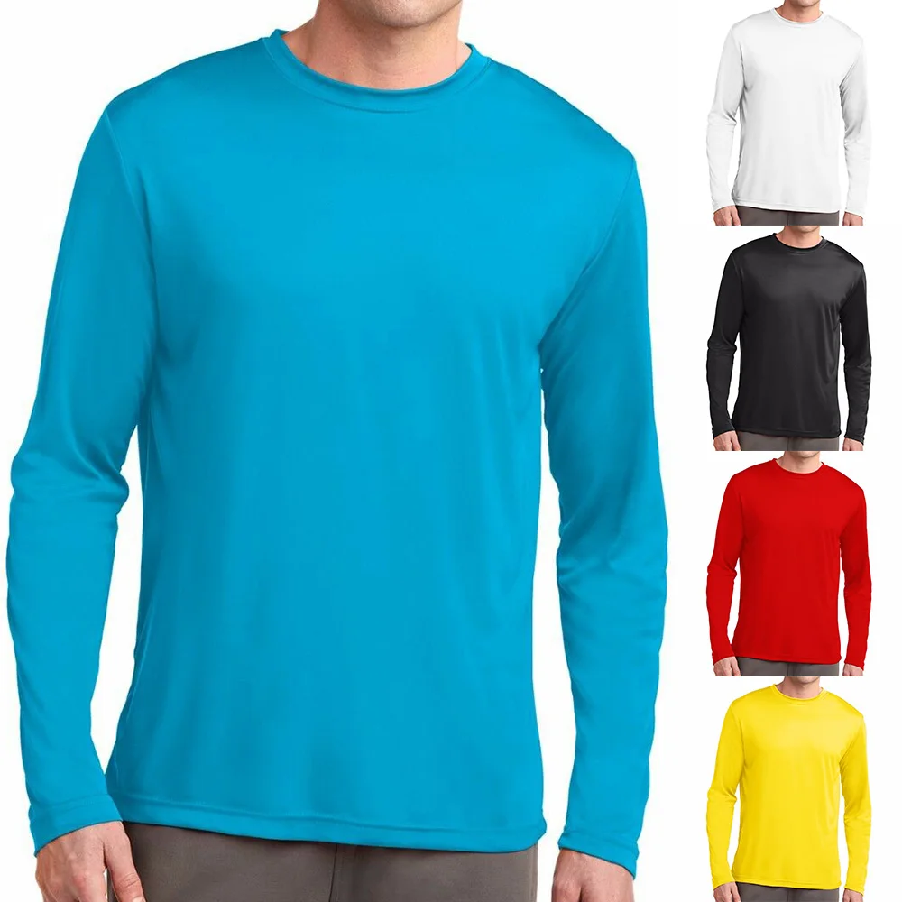 Kaus lengan panjang untuk pria, T-shirt dasar atasan olahraga Lari, kaus luar ruangan modis lengan panjang untuk pria