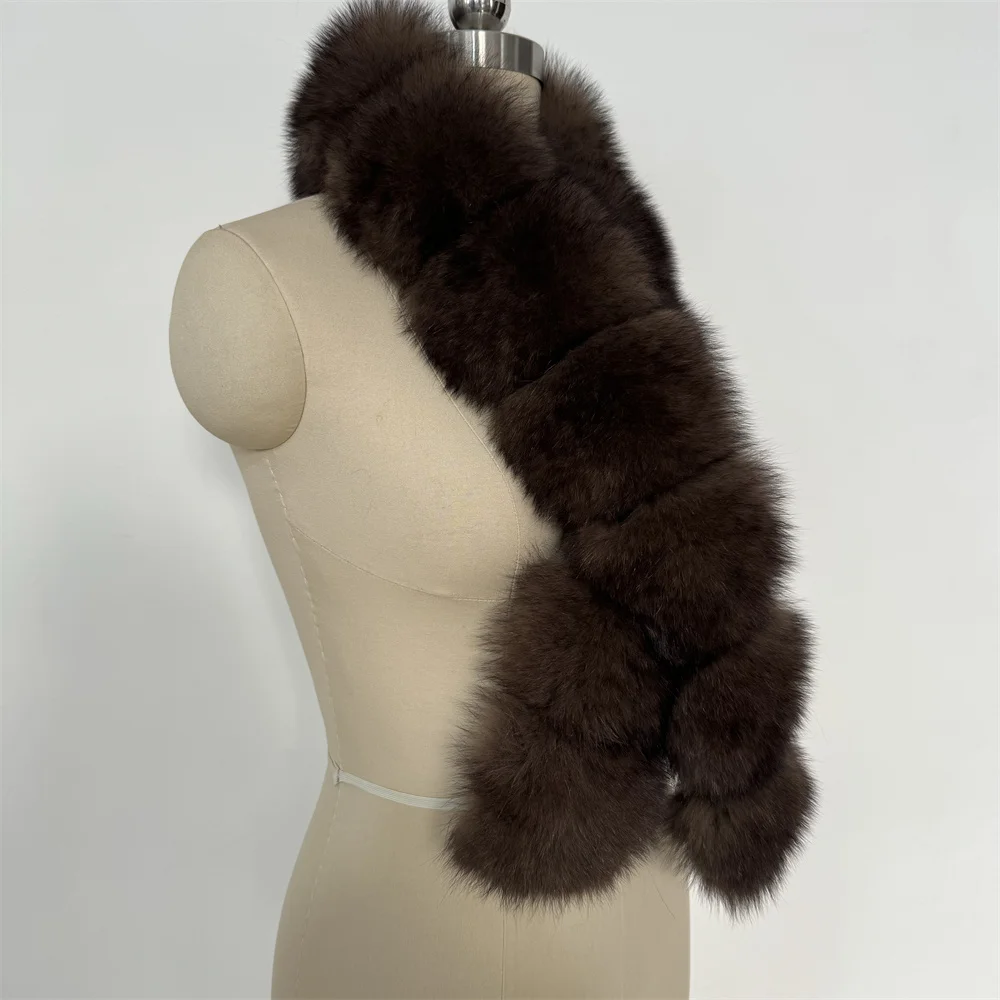 المرأة الفاخرة الدافئة ريال فوكس الفراء شال الشتاء السيدات أفخم وشاح يلتف الأوشحة كيب طويل