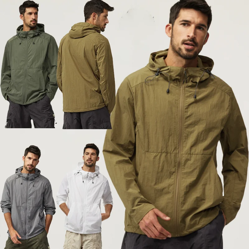 

Summer Jacket For Men Outdoor Ultraviolet-proof Thin Multi Pocket Sunscreen Jacket with Hooded Zipper Versatile Workwear Shirt