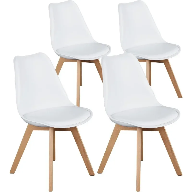 Sillas modernas con patas de madera y cojín de cuero PU para sala de estar y dormitorio, comedor, cocina, mediados de siglo, 4