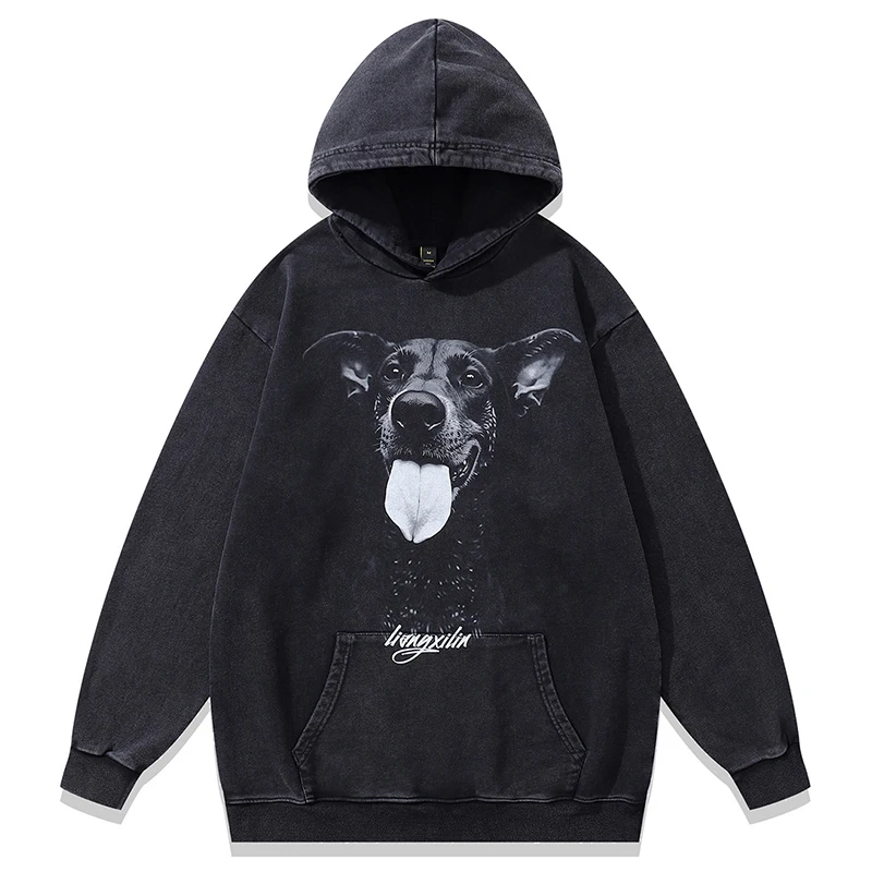 

Autumn Mens Washed Pullover Hoodies Hip Hop Grunge Dog Graphic Tracksuit Streetwear Harajuku Casual Fashion Hooded Sweatshirts