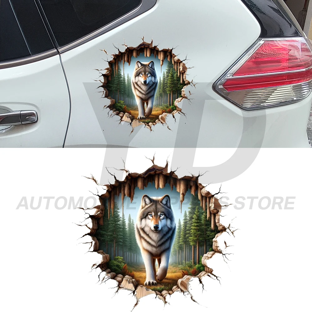 3D Forest Wolf Car Sticker Realistic Animal Decal Vinyl Waterproof Sticker to Cover Scratches for SUV Truck Auto Body Decor