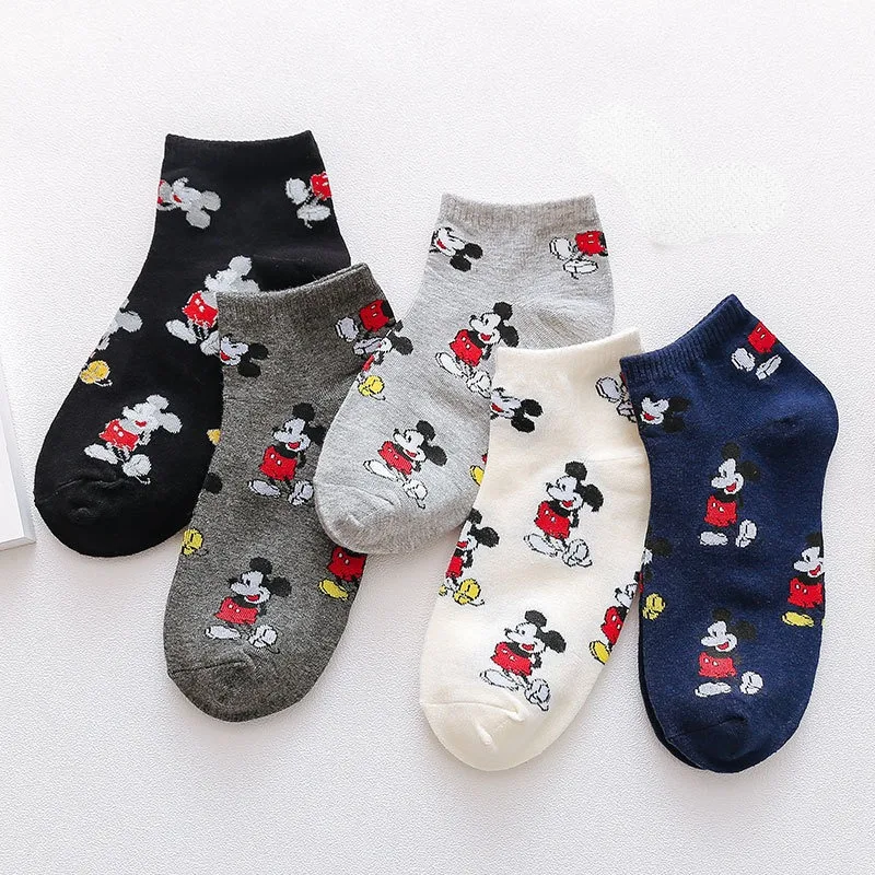 Disney-Calcetines de algodón de Mickey Mouse para mujer y niña, medias cortas deportivas transpirables de dibujos animados, informales, para verano