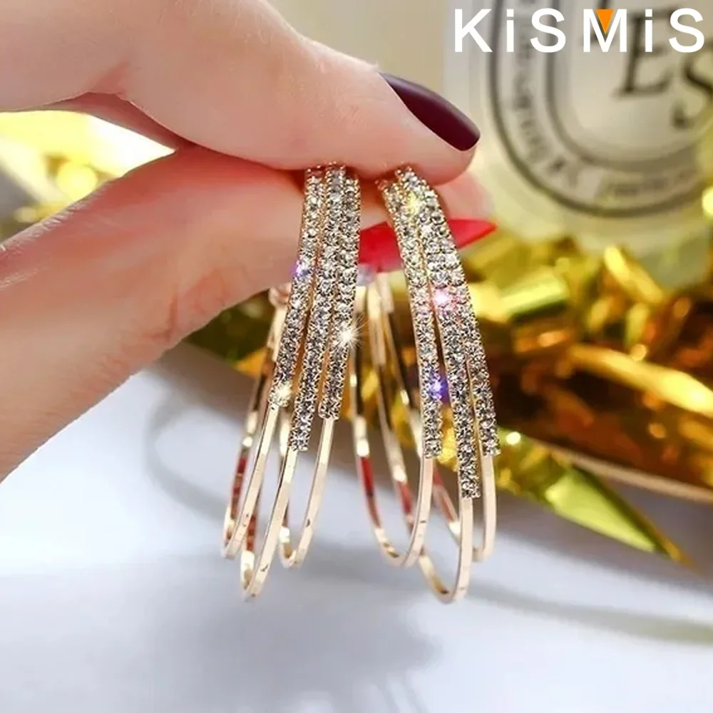 KISMIS 1 Pair Silver Needle Circle Earrings  Luxury Fashion Personality Hoop Earrings Jewelry Gifts