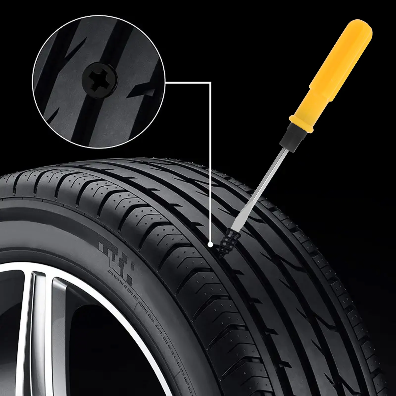 1Set Car Tire Repair Kit Fast Effective Puncture Fix for Tubeless Tires Includes Tire Rubber Screw Nails Screwdriver All in One