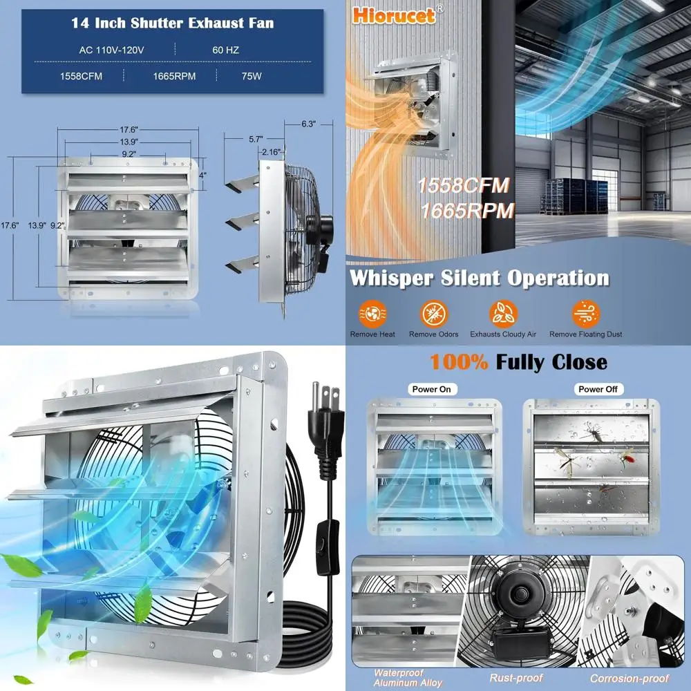 

14 Wall-Mounted Greenhouse Exhaust Fan with 1.8M Power Cord for Shops, Attics, Chicken Coops, Sheds, and Basements