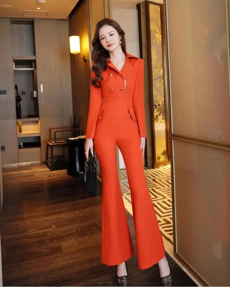 

new spring autumn office lady Fashion casual brand female women girls flare jumpsuits