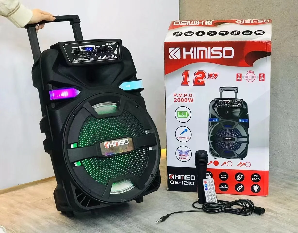 KIMISO QS1210 Qs 1210 Wireless Tooth Speaker 12 Inch Portable Trolley Speaker DJ System Subwoofer Sound Box With LED Light