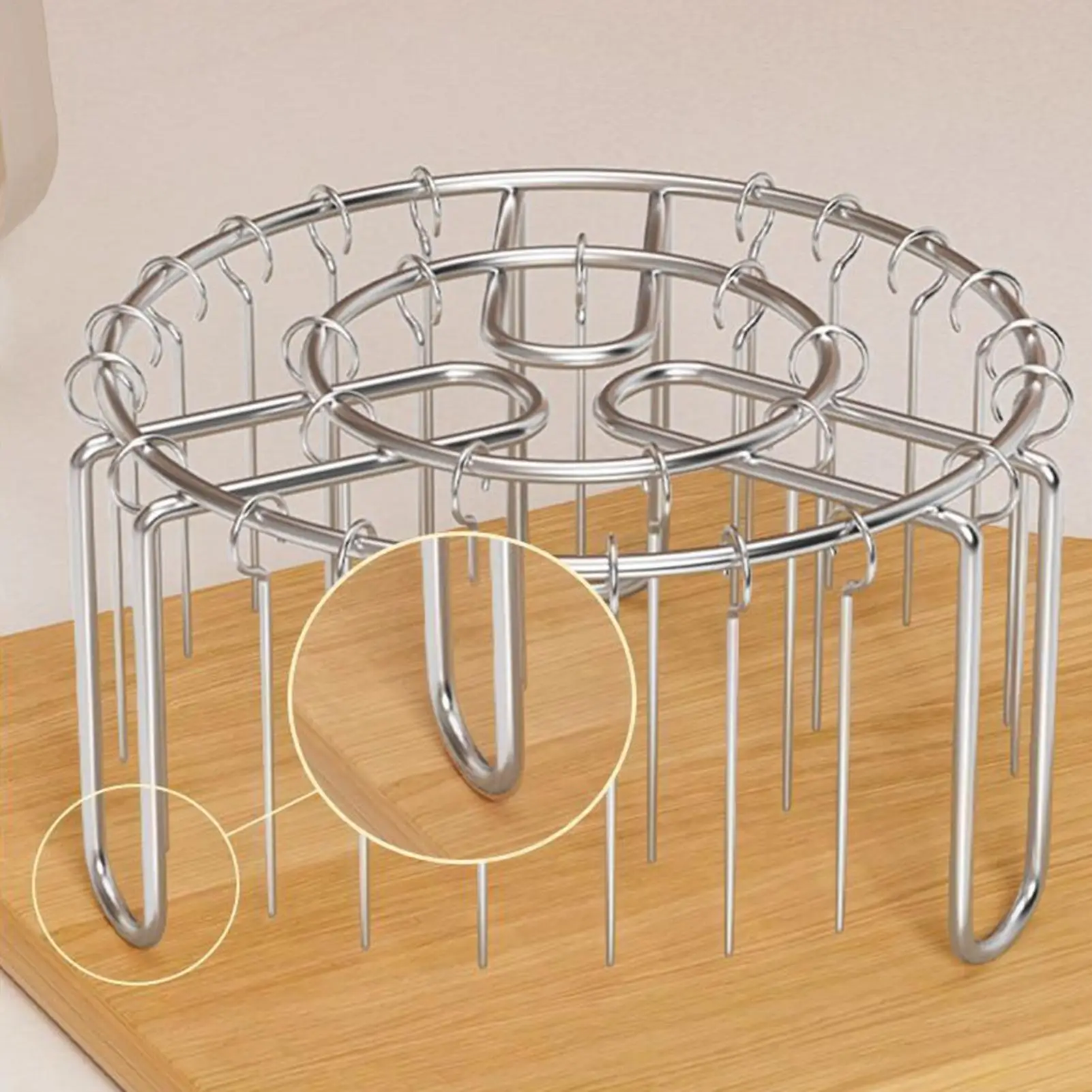 24Skewer Air Fryer Grill Rack Vertical BBQ Grill Rack Household Oven Hanging Rack Heat-Resistant Stainless Steel Grilling Skewer