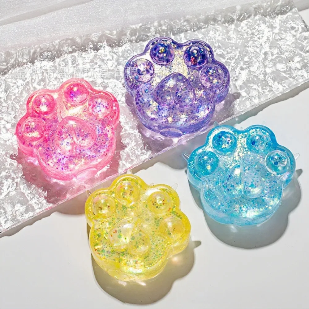 Kids Anti-stress Soft TPR Slow Rebound Sequins Maltose Pinch Toy Stress Relief Elastic Squeezing Colored Cat Paw Decompression