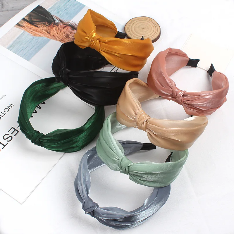 Korean New Fashion Gauze Knotting Dazzling Colorful Headband High-Grade Wide Edge Hair Hoop Fabric Cross Hair Accessories