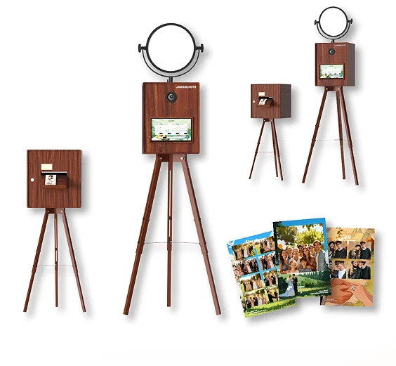 customize Retro Wooden Interactive Instant Print Photo Booth Camera Tripod Stand Indoor Events Compatible Smartphones SLR
