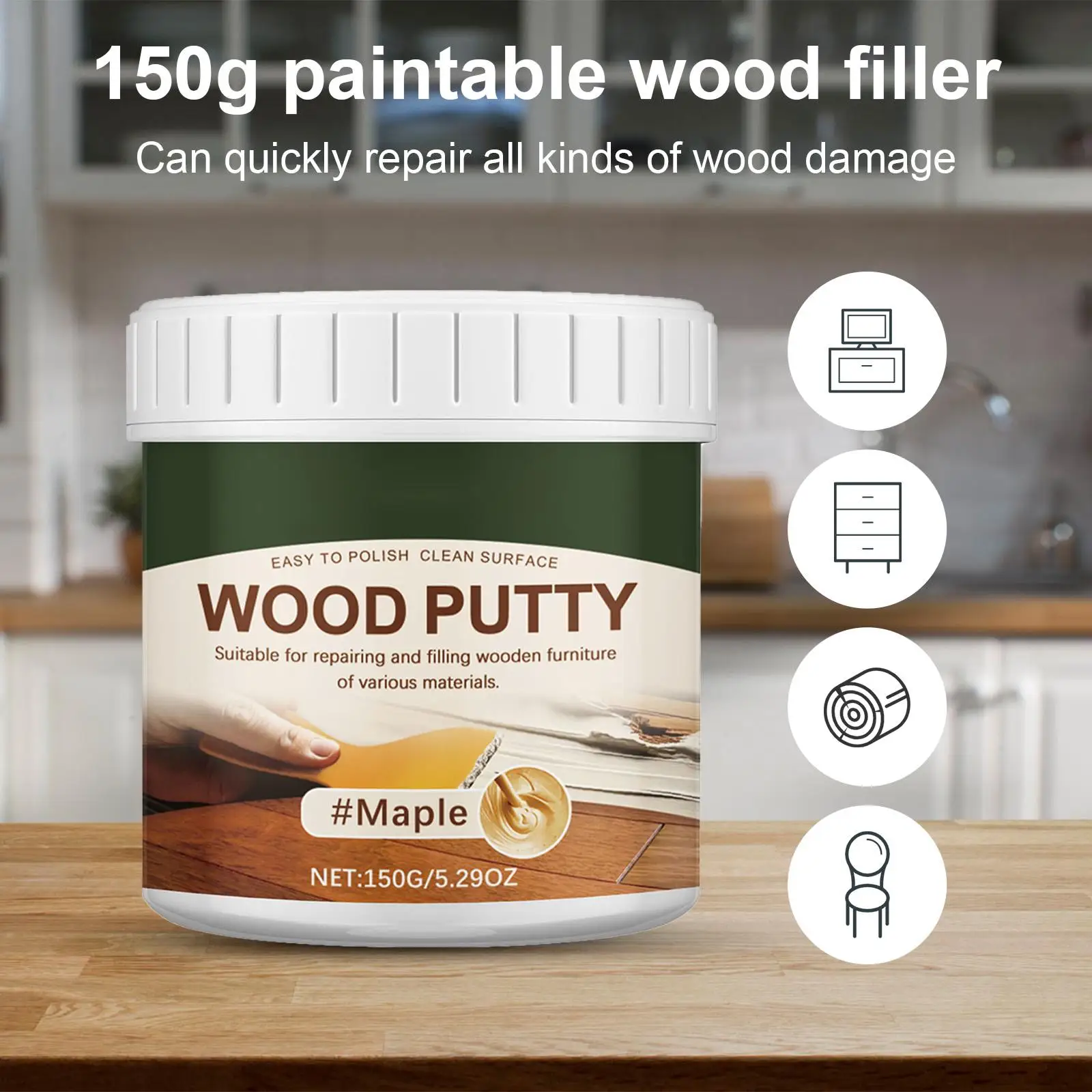 Wood Filler Putty 150g Stainable Wood Crack Filler Wooden Furniture Repair Kit Wood Hole Filler for Cabinets Tables Floors Door