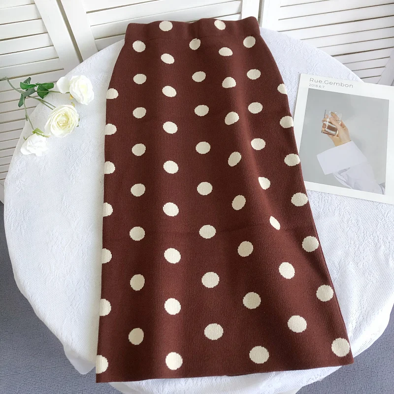 OCEANLOVE Polka Dot-line Faldas Mujer dzianiny wysokiej talii jesień zima kobiety spódnice eleganckie słodkie eleganckie Retro Jupe Femme