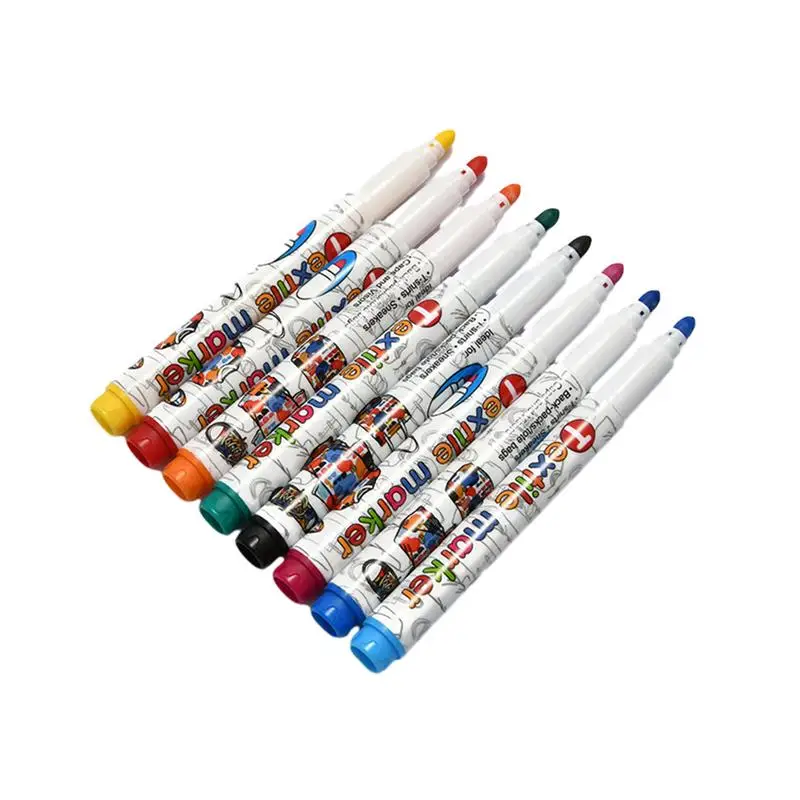 8pcd/box Fabric Markers Pens Permanent Fade-Resistant Bright Colors Clothing DIY Graffiti Art Markers for Clothes Canvas