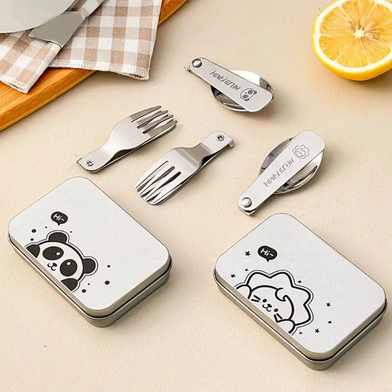 Travel Camping Cutlery Set Folding Outdoor Utensils Metal Fork Spoon Enduring 