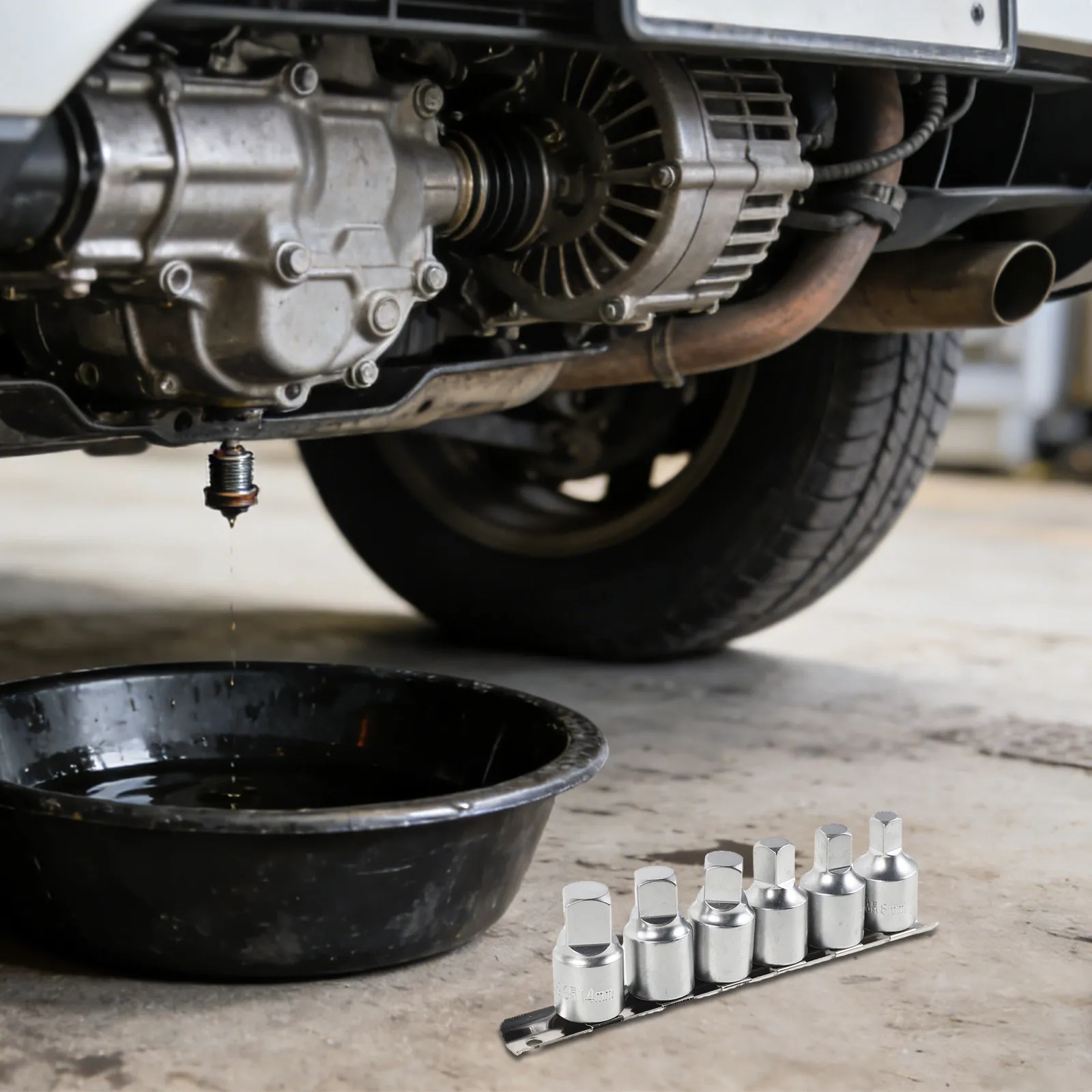 1Set Oil Drain Socket Kit Various Sizes Socket Storage Rack Professional Oil Drain Plug Key Tool for Garage Mechanics