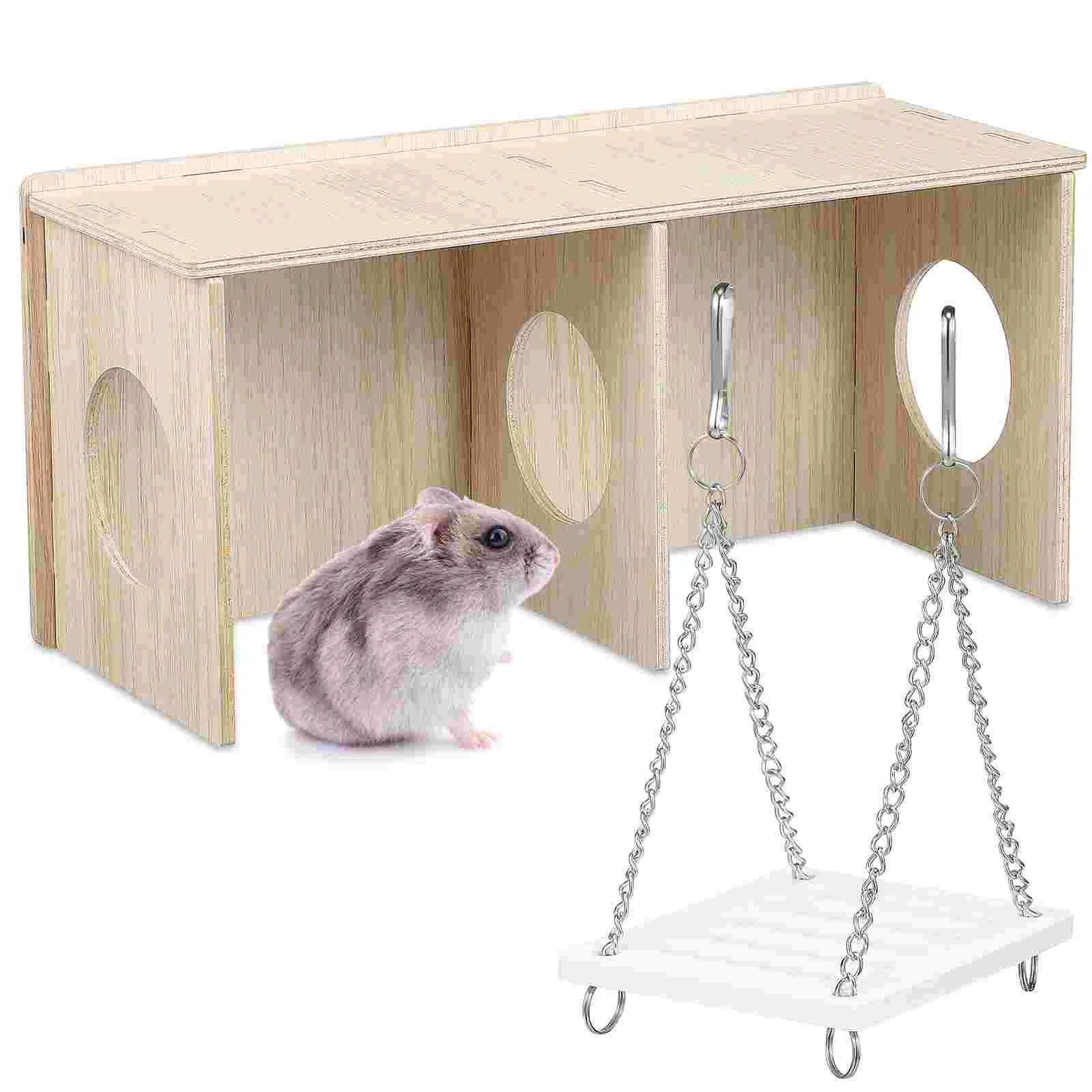 Hamster Toy Woodland House Small Animal Hideout Wooden for Chamber Rat Hideaway Habitat Hut