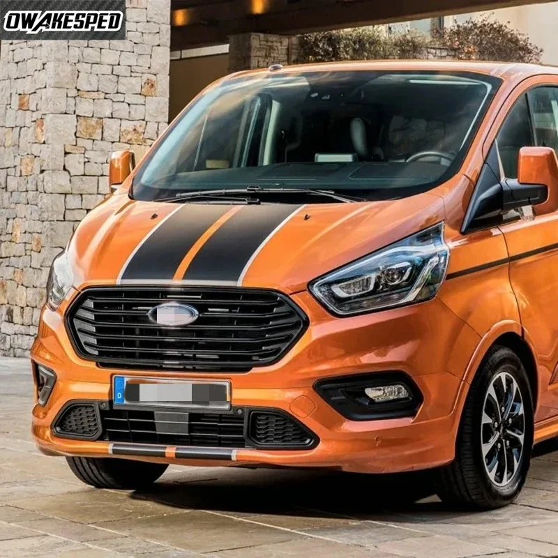 Racing Sport Stripe Hood Decals for Ford Transit Tourneo Custom Camper Van Waterproof UV Protection Auto Bonnet Decor Stickers
