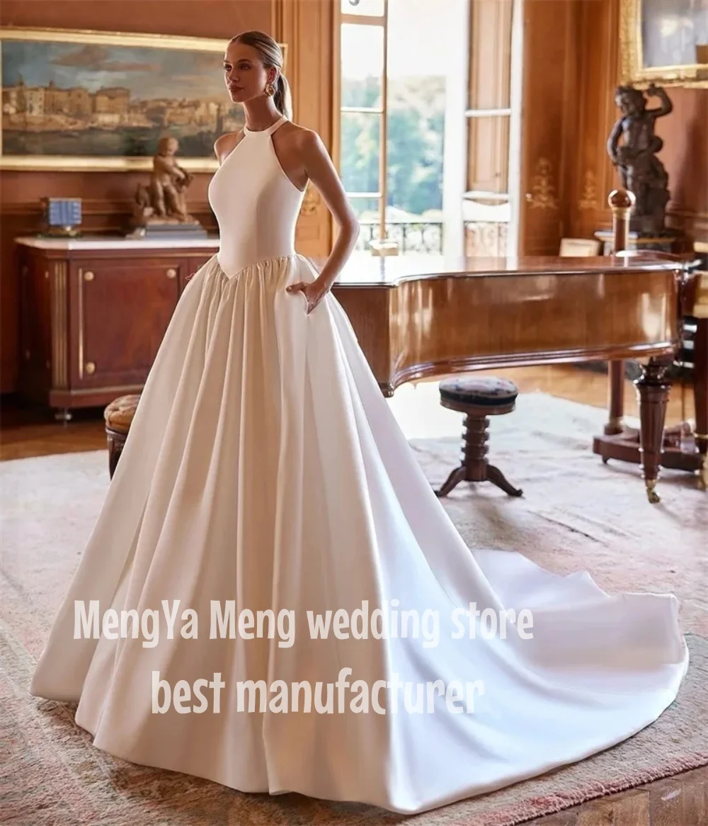 ZHUISHU Una Linea di Abiti da Sposa da Donna Halter Neck Abiti da Sposa Senza Maniche Backless Personalizzato Raso Principessa Abiti da Sposa