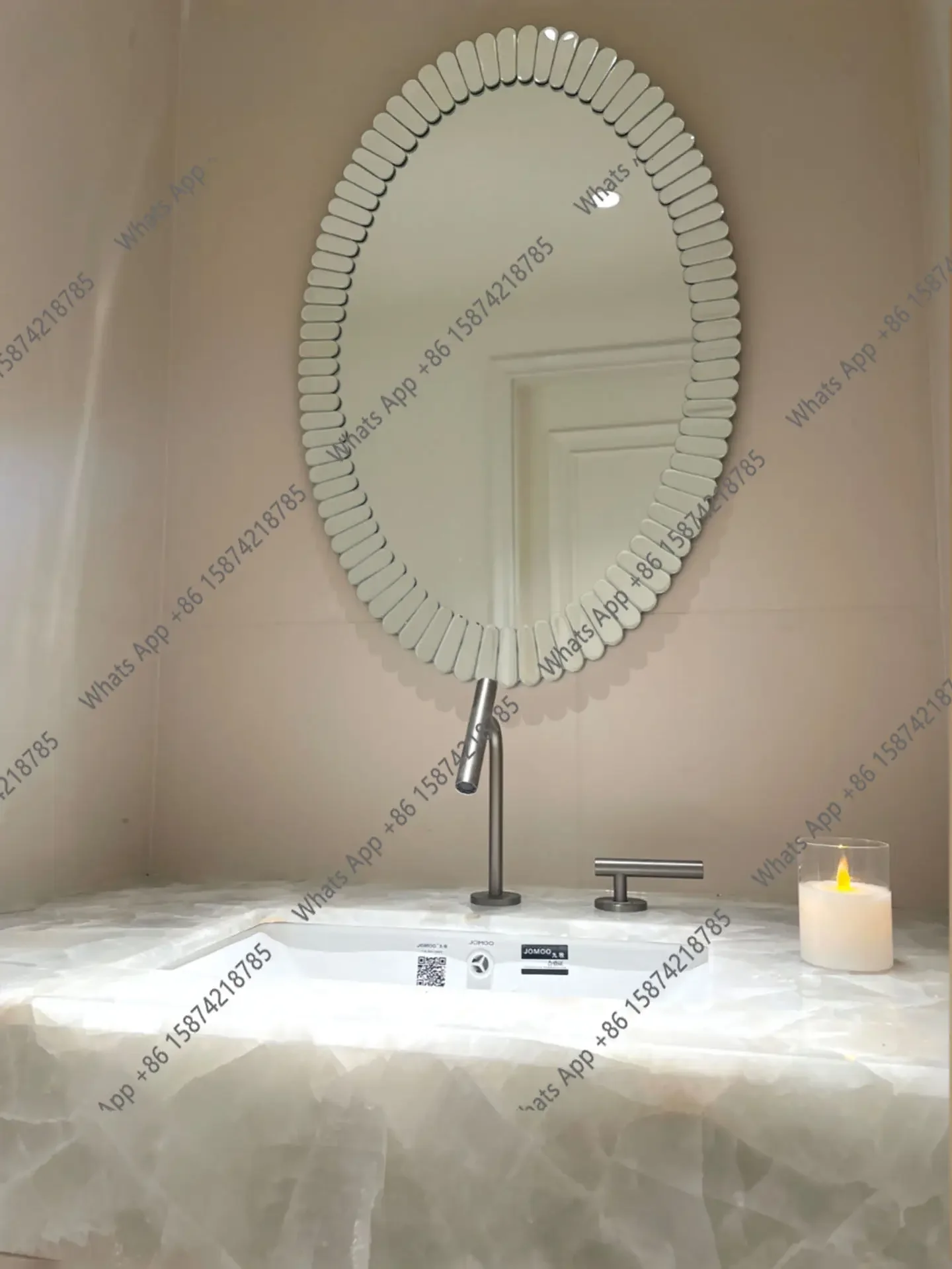 XX French Bathroom Mirror Wall-mounted Porch Fireplace Decorative Mirror Oval Wall-mounted Light Luxury Bathroom Makeup Mirror
