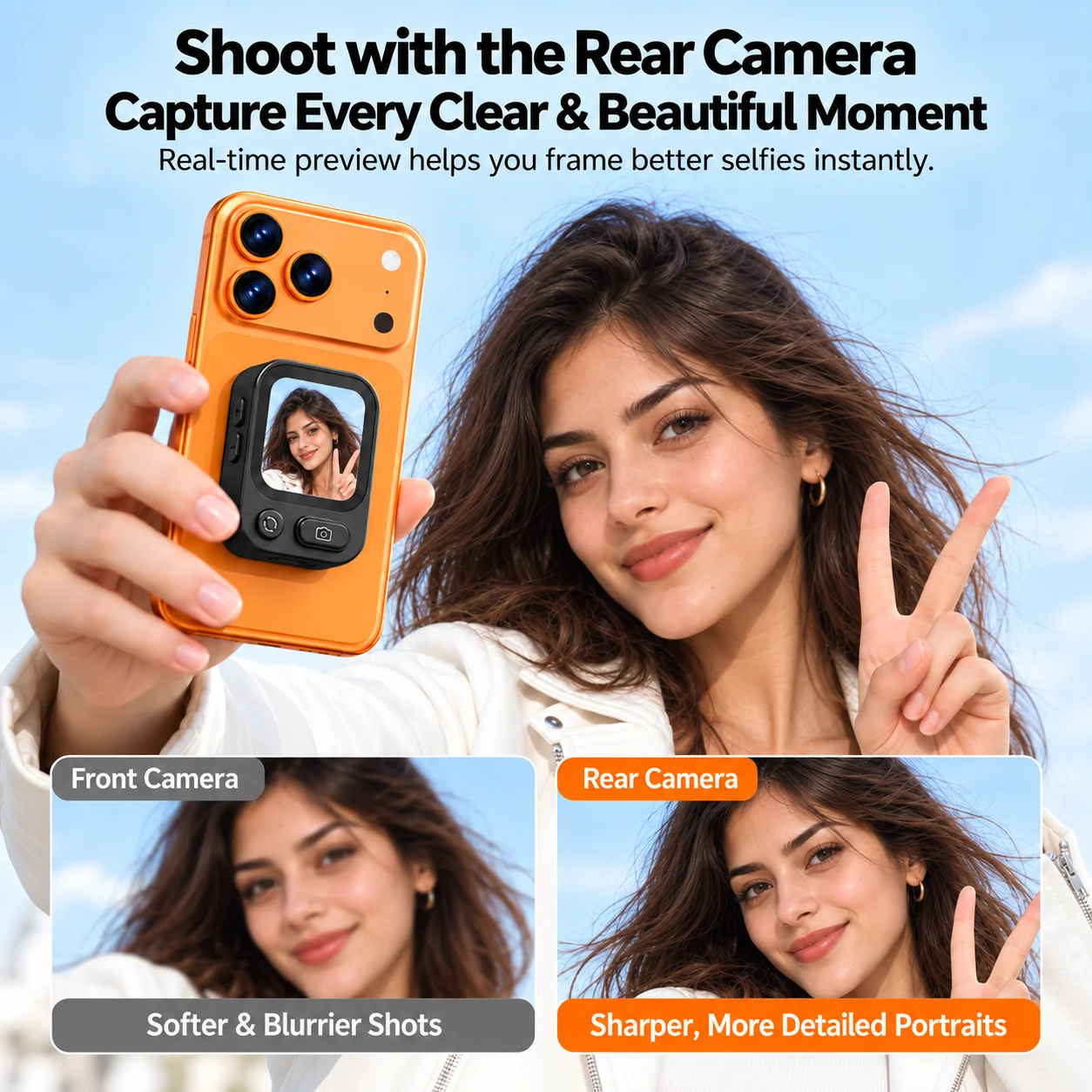 Wireless Magnetic Selfie Screen Sync Phone Rear Camera Monitor Screen For Vlog Live Stream Video Recording Outdoor Remote Selfie