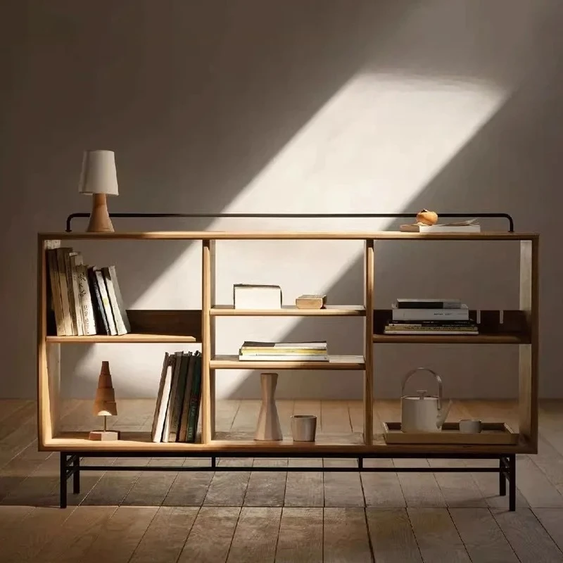 Simple solid wood hollow display rack partition short living room falling bookcase walnut display cabinet
