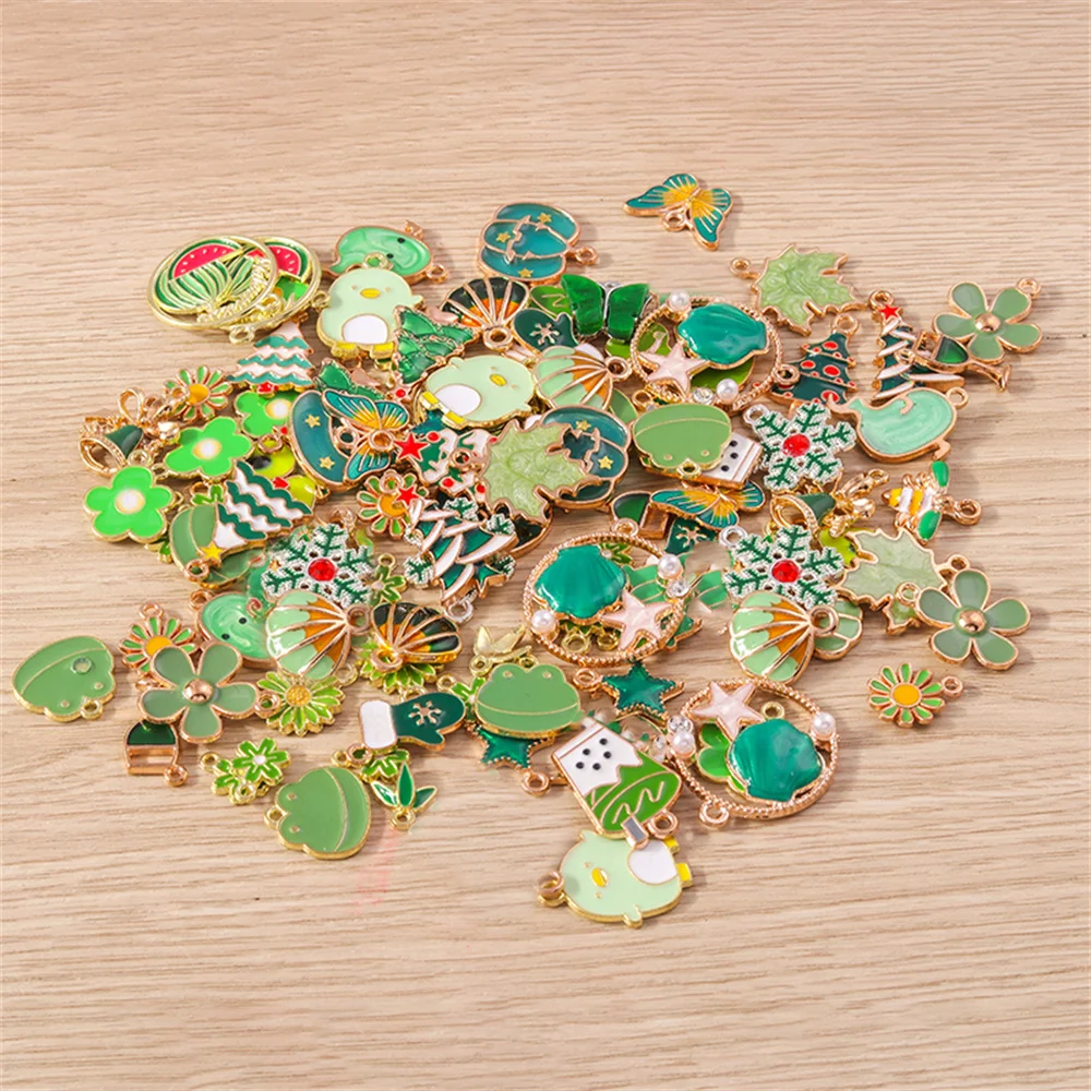 Tusember Mix 30 Stück Emaille-Anhänger, grüne Serie, Tierherzen, Blumenanhänger für DIY-Schmuckherstellung, handgefertigte Accessoires, Kunsthandwerk – Detail 2