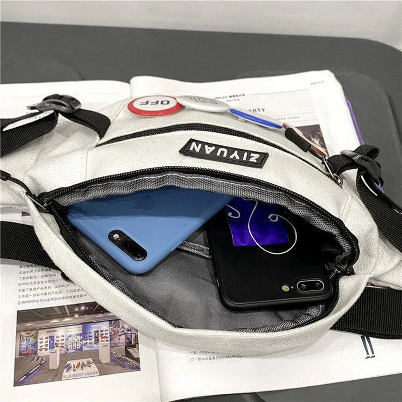 Shoulder Crossbody Bags Small Side Bag Men Women Chest Package Vintage Motorcycle Waist Black Fashion Canvas Black Messenger